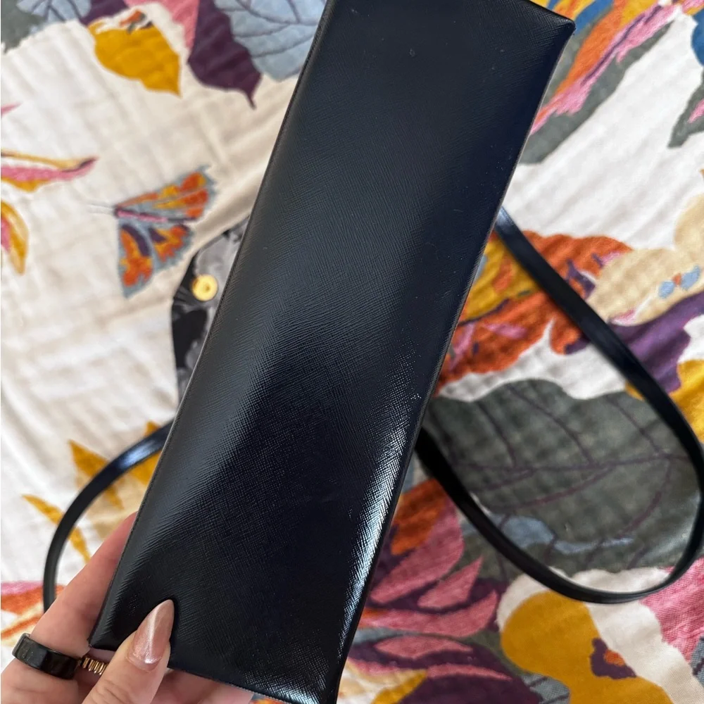 Ted Baker London Black Saffiano Envelope Satchel Crossbody Floral Lining